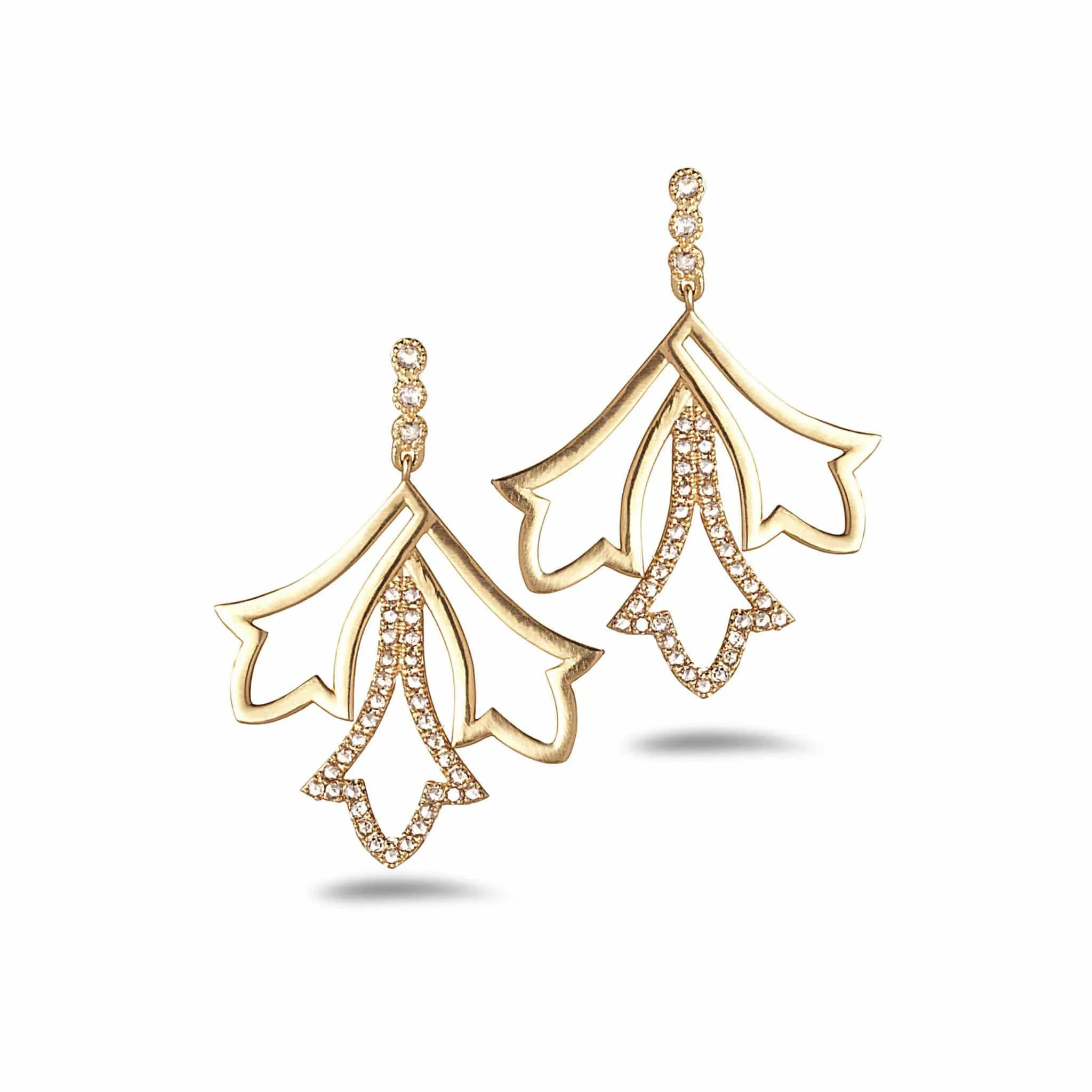 20K Small Labyrinth Drop Earrings with Diamond