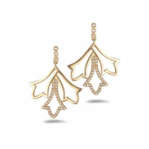 20K Small Labyrinth Drop Earrings with Diamond