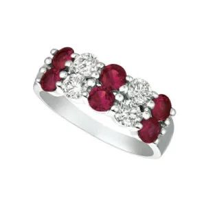 2.10 Carat Natural Ruby and Diamond 2 Rows Ring G SI 14K White Gold