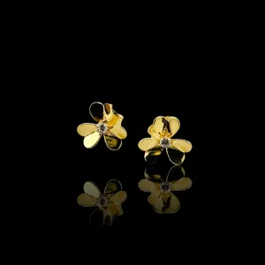 21K Solid Gold Flower Post Earrings