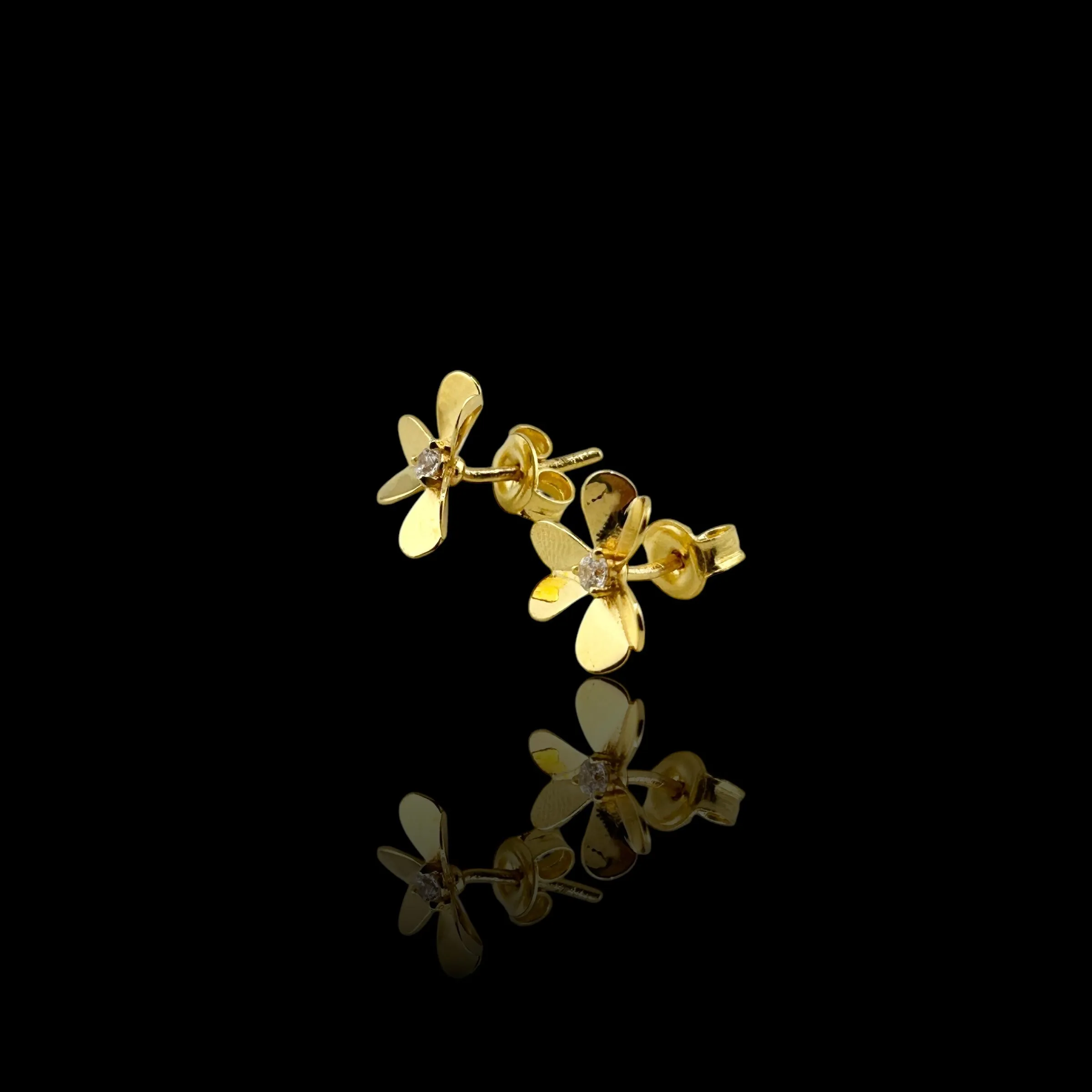 21K Solid Gold Flower Post Earrings