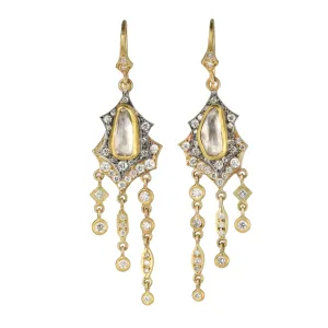 22K Gold & 18K White Gold "Double Scallop" White Sapphire & Diamond Earrings
