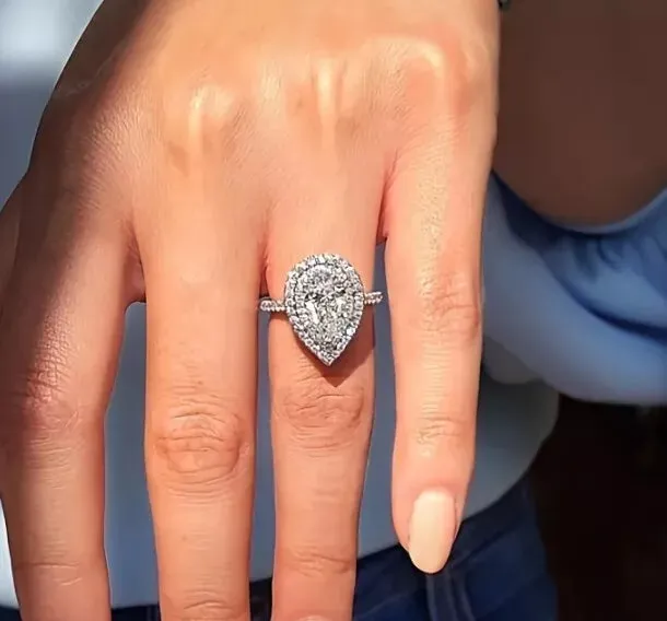 2.55ct White Pear Lab Created Moissanite Engagement Sterling Silver Ring Size 6-8