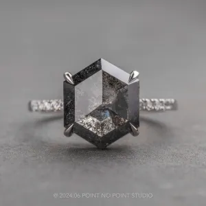 2.57 Carat Black Speckled Hexagon Diamond Engagement Ring, Juliette Setting, Platinum