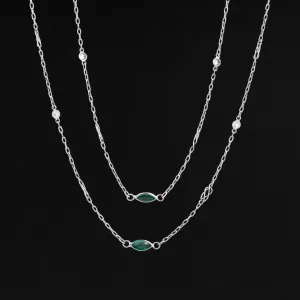 2.80ctw Long Chain Emerald & Diamond Station Necklace, 42"