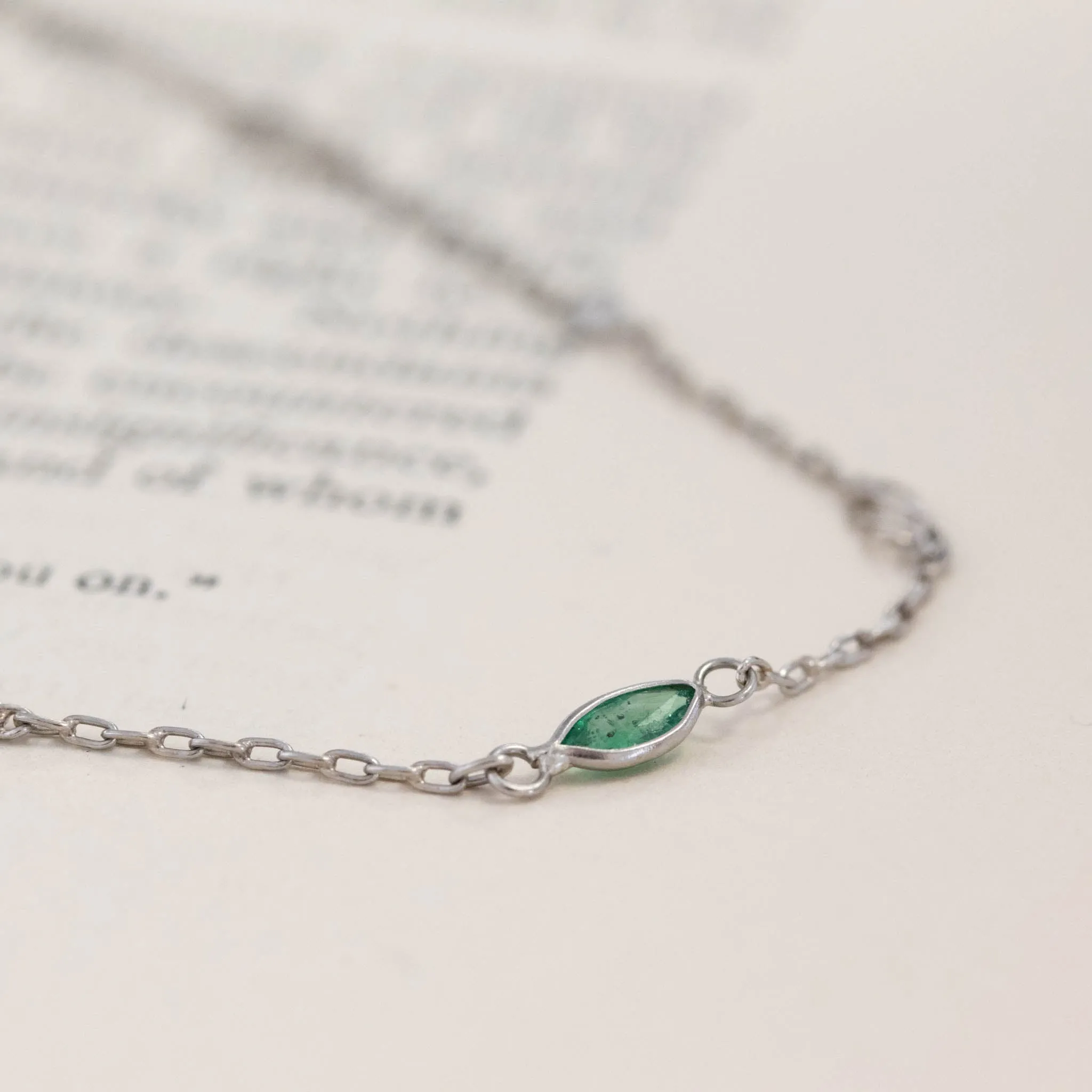 2.80ctw Long Chain Emerald & Diamond Station Necklace, 42"