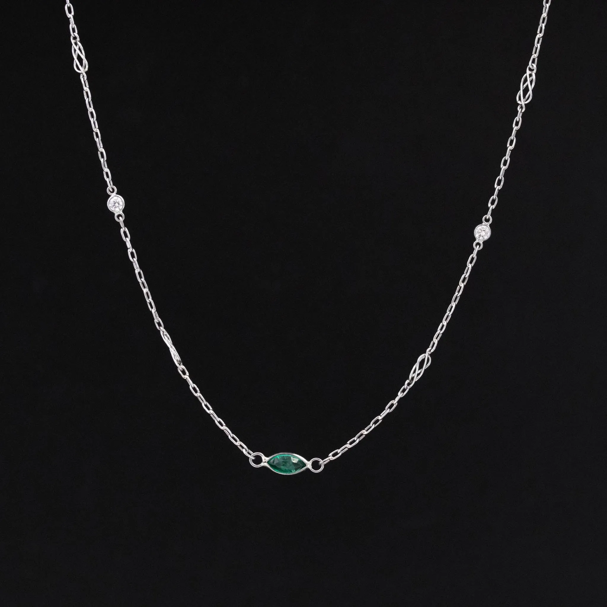 2.80ctw Long Chain Emerald & Diamond Station Necklace, 42"