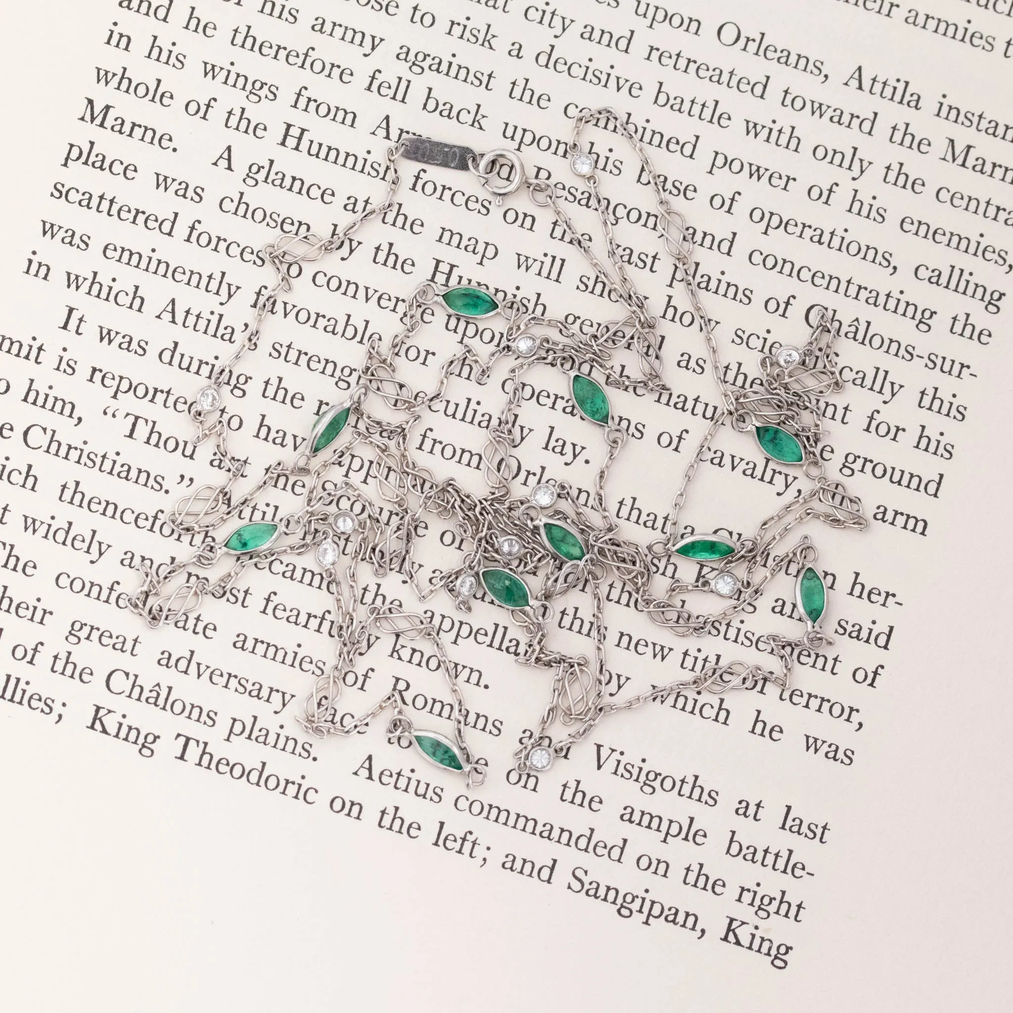2.80ctw Long Chain Emerald & Diamond Station Necklace, 42"