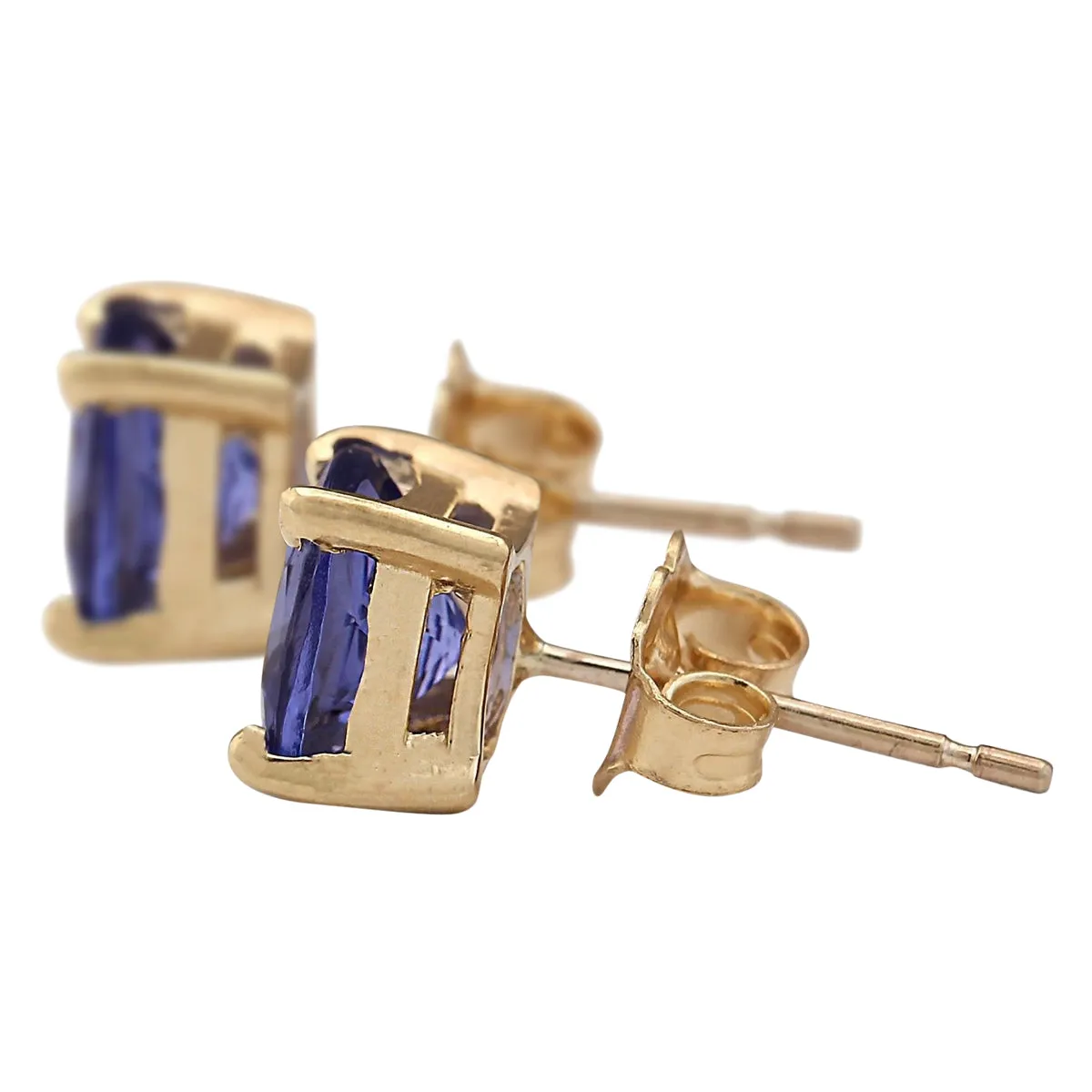2.90 Carat Natural Tanzanite 14K Yellow Gold Earrings