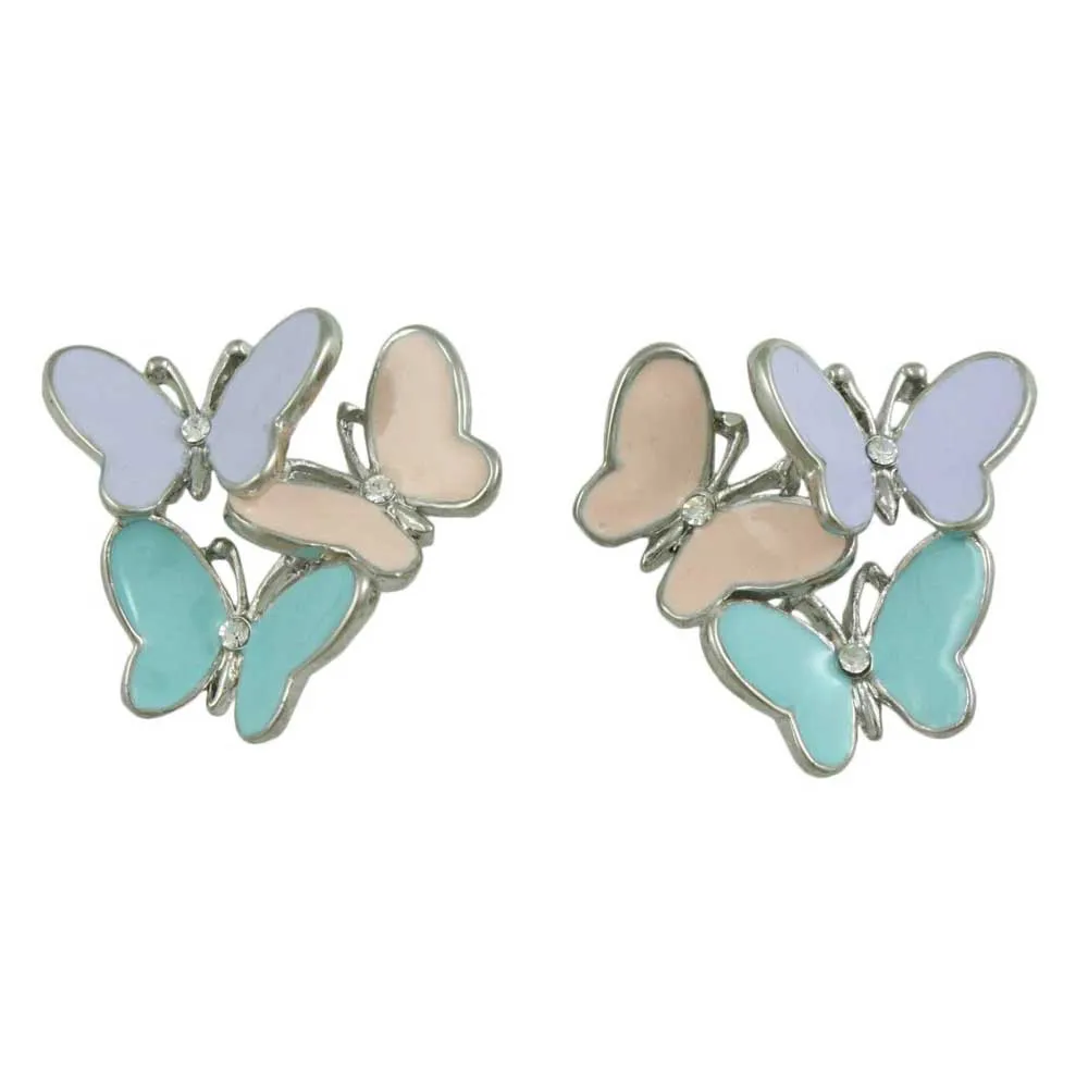 3 Pastel Enamel Butterflies Pierced Earring - FAP281E