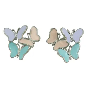 3 Pastel Enamel Butterflies Pierced Earring - FAP281E