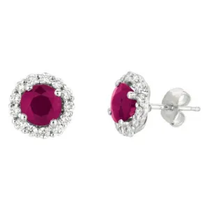 3.00 Carat Natural Ruby & Diamond Earrings G SI 14K White Gold