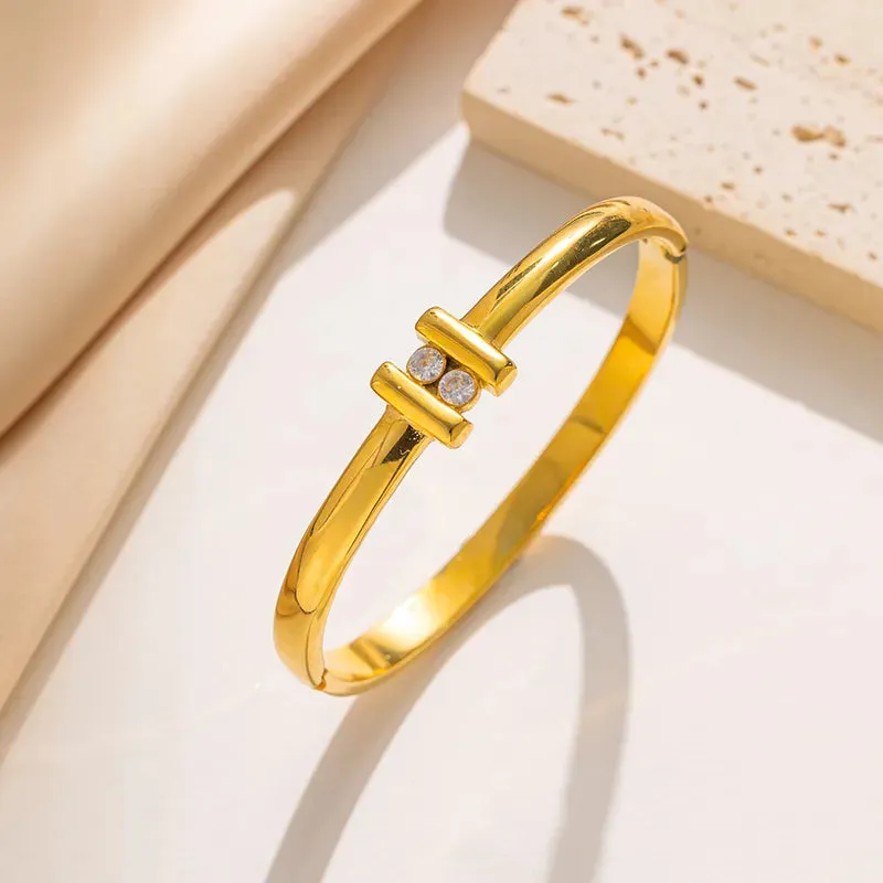 304 Stainless Steel Titanium Steel 18K Gold Plated Plating Bangle