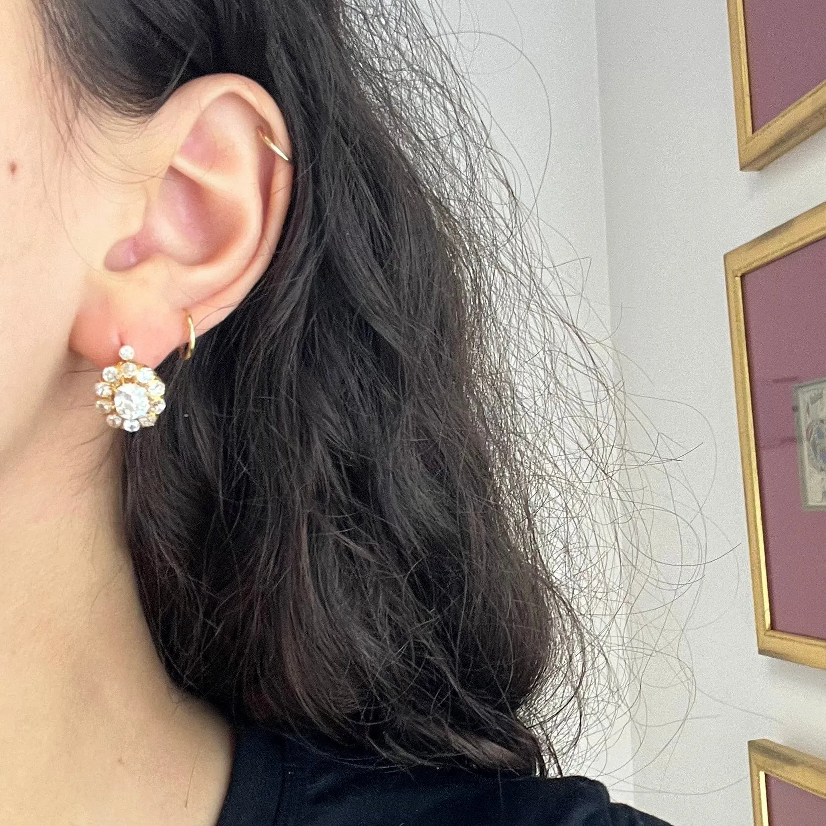 3.43ctw Antique Old Mine Cut Diamond Cluster Earrings Portuguese