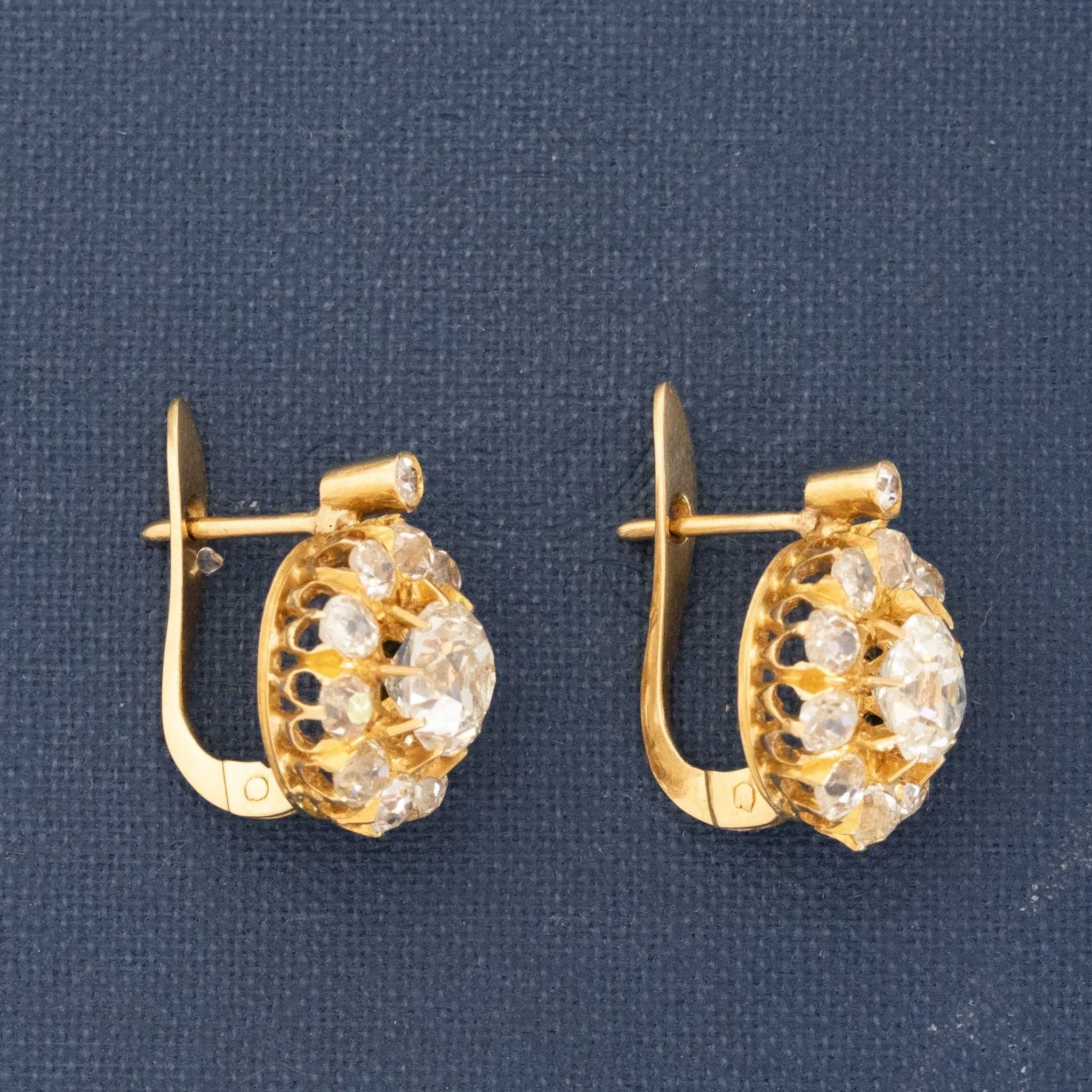 3.43ctw Antique Old Mine Cut Diamond Cluster Earrings Portuguese