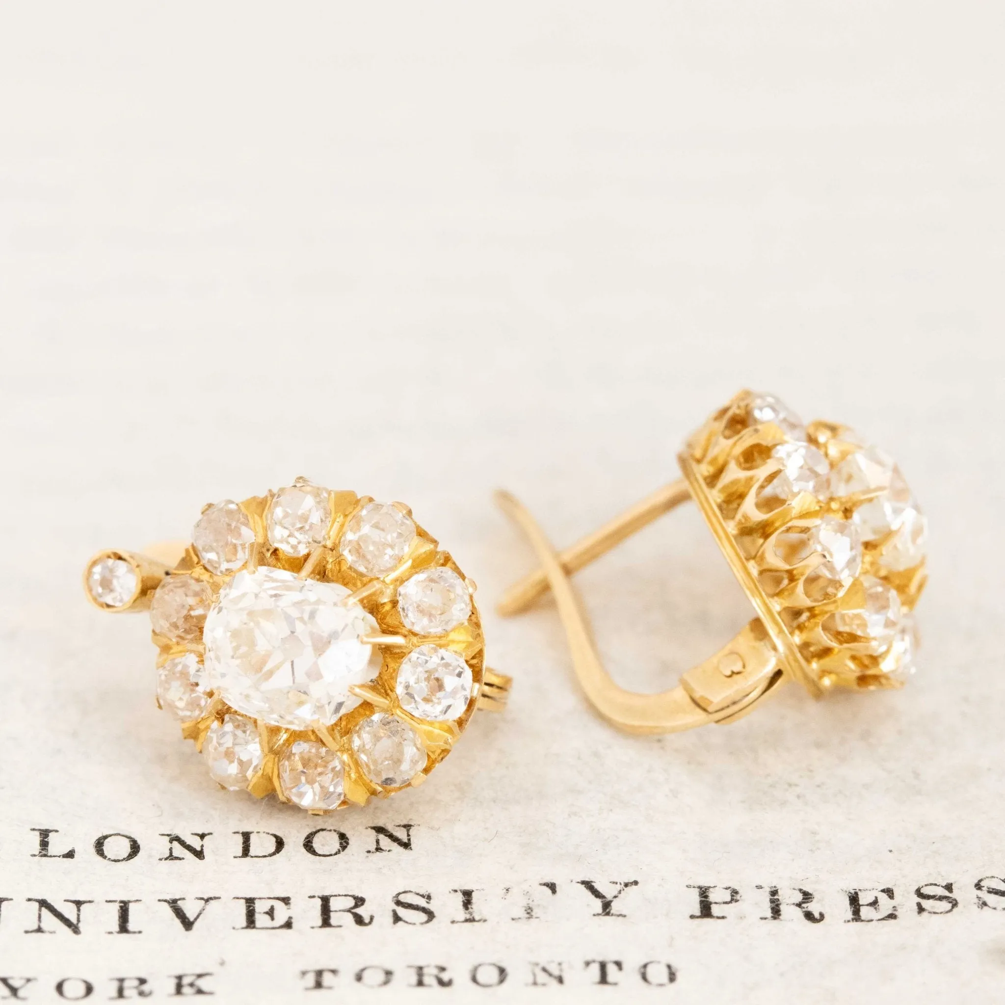 3.43ctw Antique Old Mine Cut Diamond Cluster Earrings Portuguese