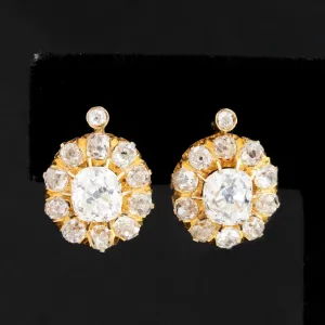 3.43ctw Antique Old Mine Cut Diamond Cluster Earrings Portuguese