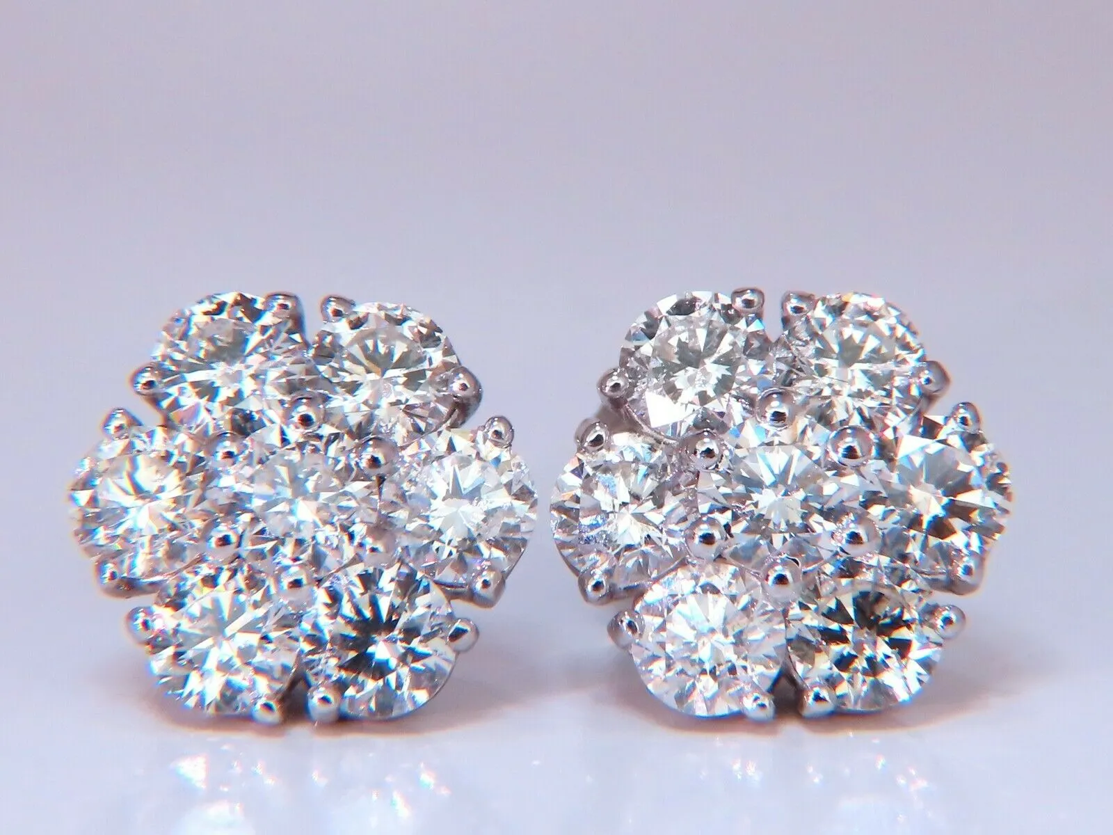 3.47ct. natural round diamond cluster earrings 14 karat floreta