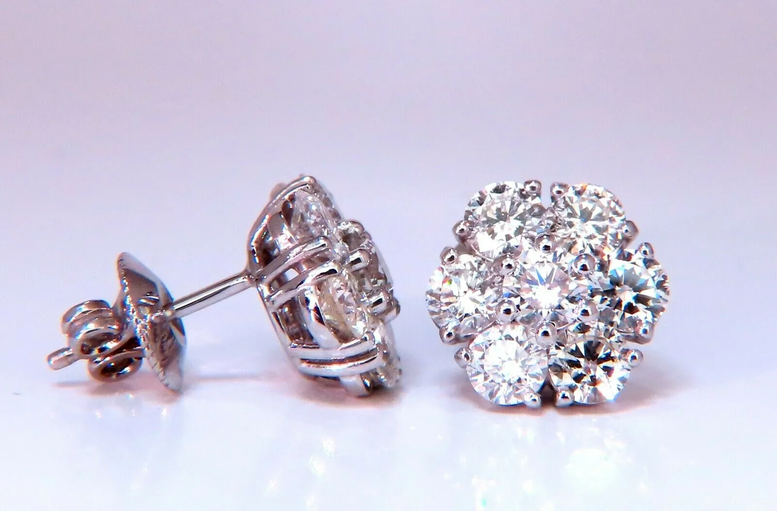 3.47ct. natural round diamond cluster earrings 14 karat floreta