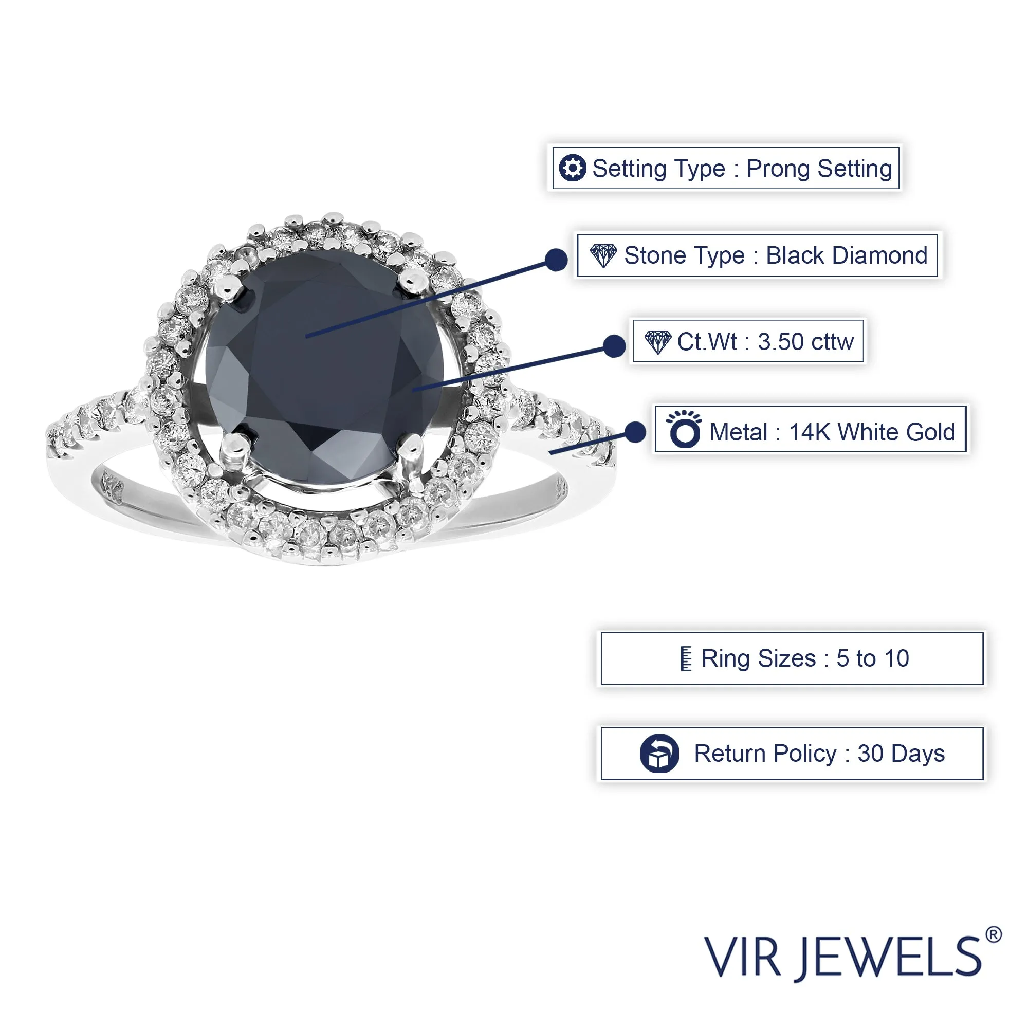 3.50 cttw Black Diamond Wedding Rings in White Gold