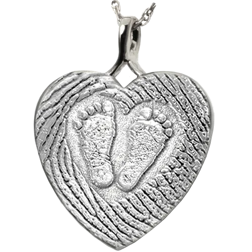 3D Babyfeet inside Heart   Mother's Fingerprint on Heart Pendant