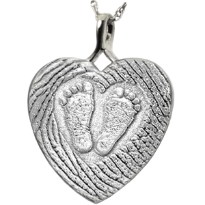 3D Babyfeet inside Heart   Mother's Fingerprint on Heart Pendant