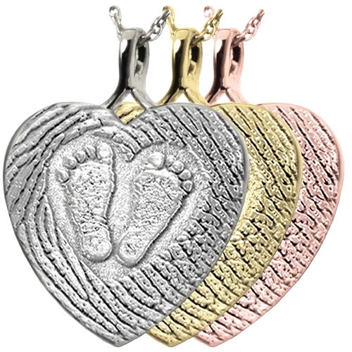 3D Babyfeet inside Heart   Mother's Fingerprint on Heart Pendant