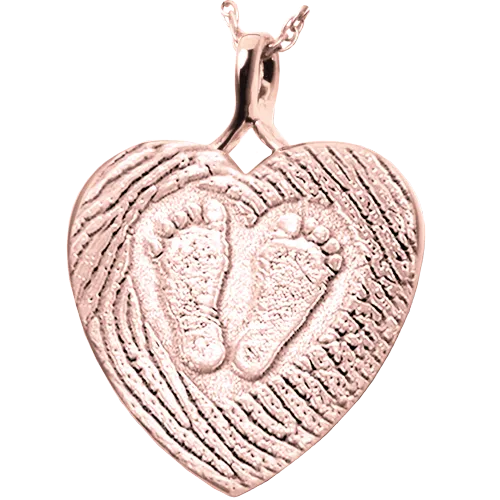 3D Babyfeet inside Heart   Mother's Fingerprint on Heart Pendant