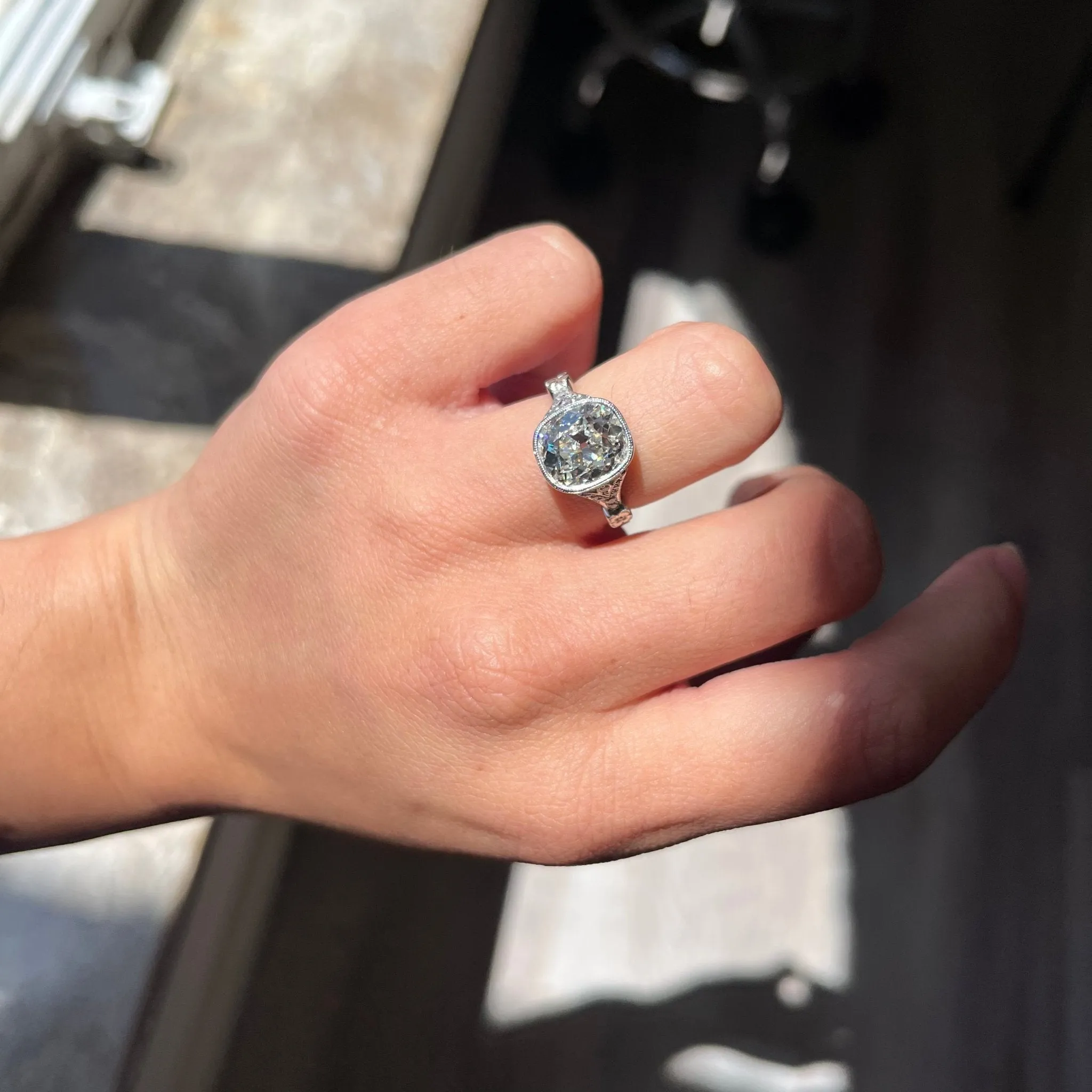 4.01ct Old Mine Cut Diamond Solitaire by Canera