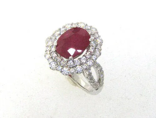 4.50 Carat Natural Oval Ruby & Diamond Ring 18K White Gold