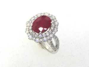 4.50 Carat Natural Oval Ruby & Diamond Ring 18K White Gold