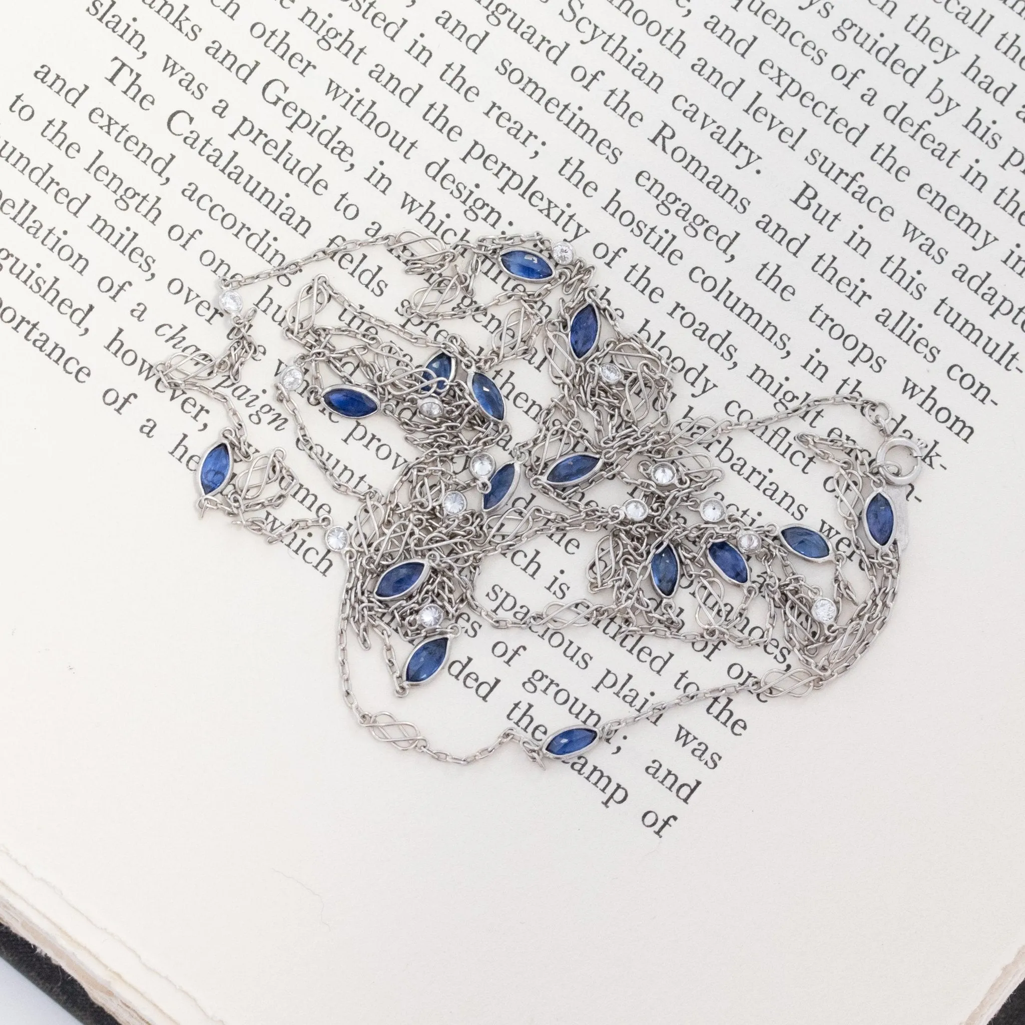 4.66ctw Sapphire and Diamond Station Necklace, 56"