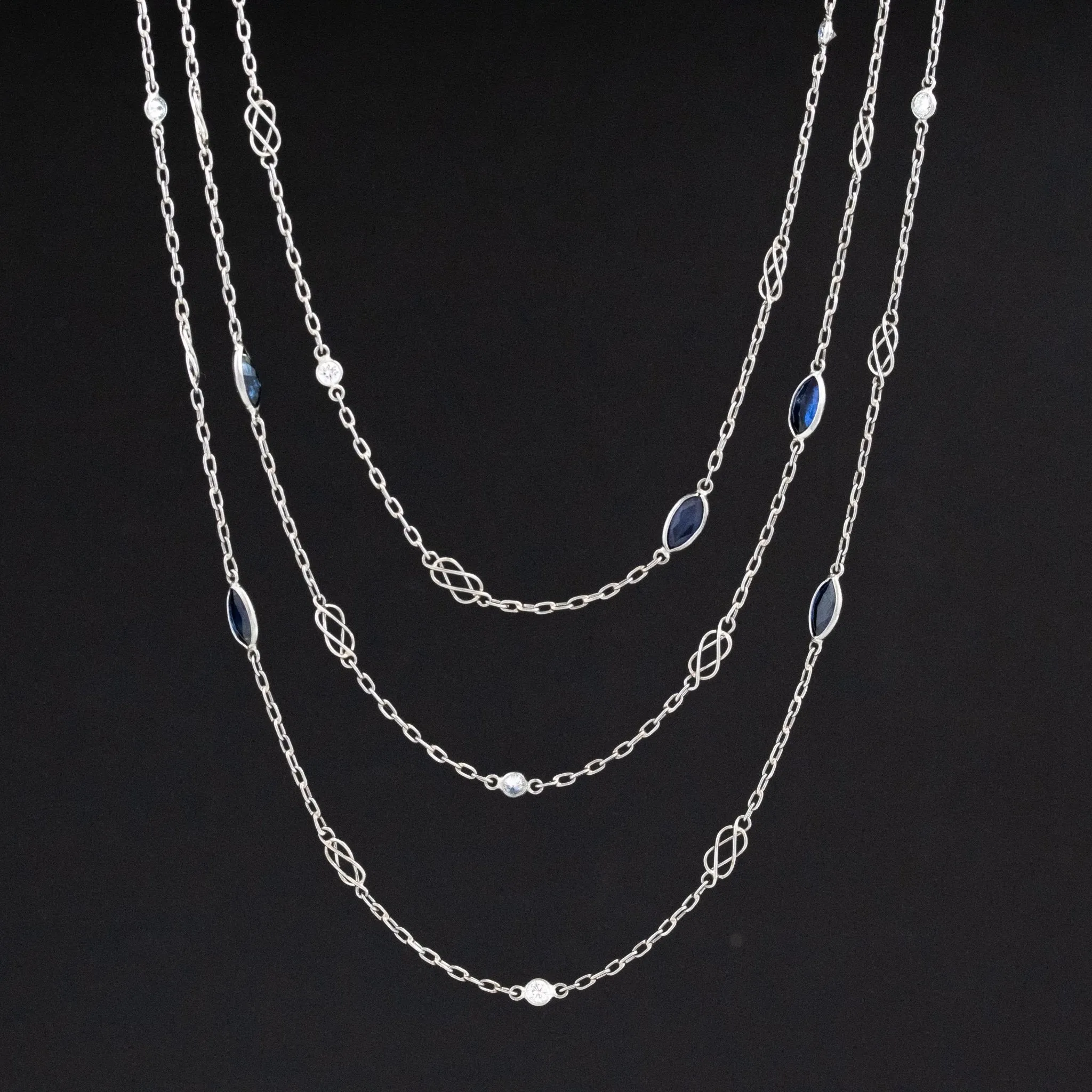 4.66ctw Sapphire and Diamond Station Necklace, 56"