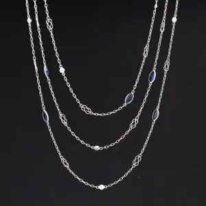 4.66ctw Sapphire and Diamond Station Necklace, 56"