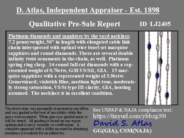 4.66ctw Sapphire and Diamond Station Necklace, 56"