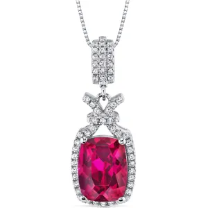 5.00 Cts Ruby Pendant Necklace Sterling Silver Cushion Cut SP10980