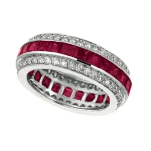 5.70 Carat Natural Ruby & Diamond Eternity Ring Band 14K White Gold