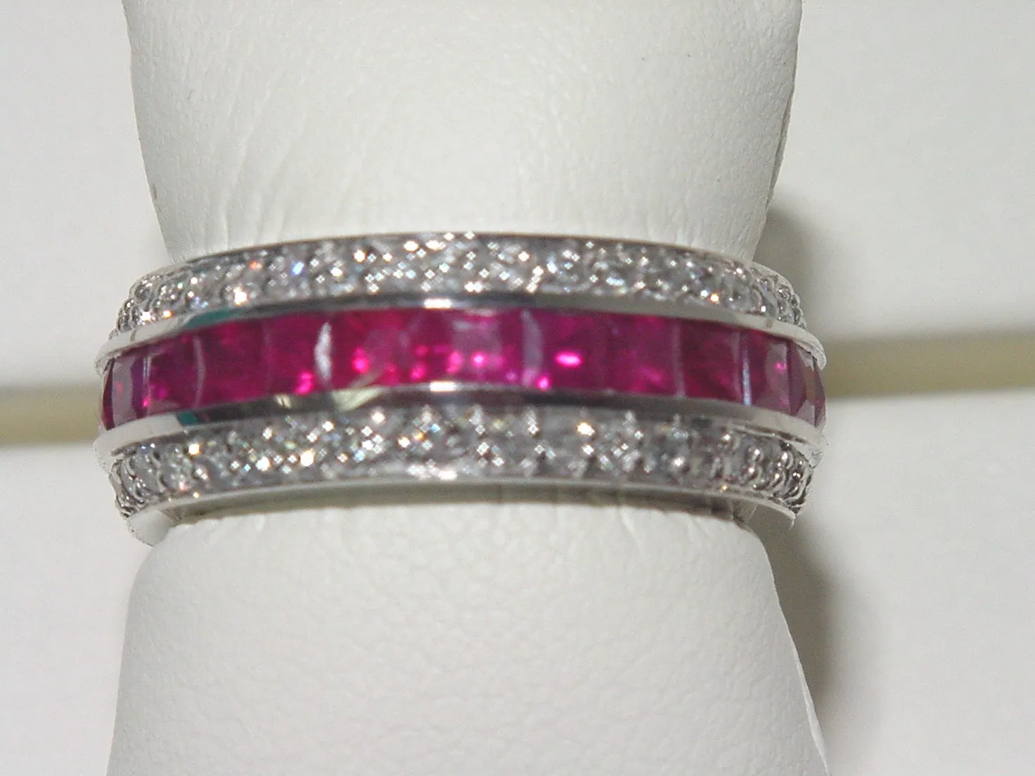 5.70 Carat Natural Ruby & Diamond Eternity Ring Band 14K White Gold