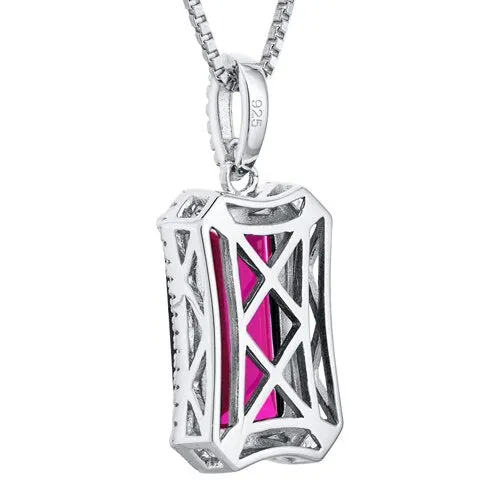 7.50 Cts Ruby Pendant Necklace Sterling Silver Octagon Cut