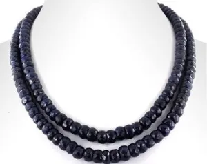 8 mm, 2 Row, Round Faceted Blue Sapphire Gemstone Necklace