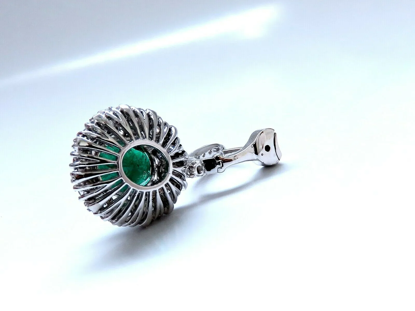 8.35ct Natural Oval Emeralds Diamond Dangle Earrings 18kt Halo Cluster