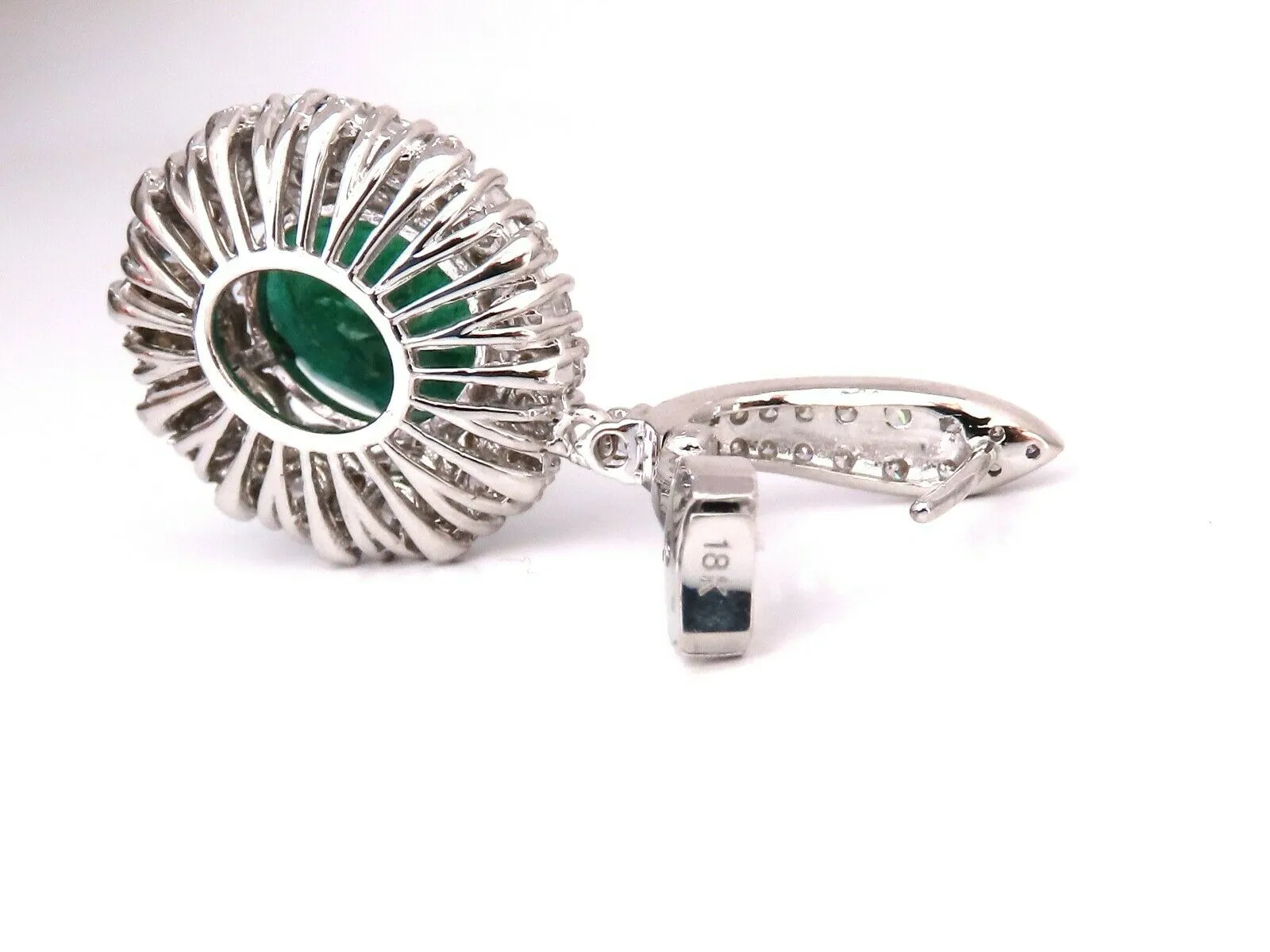 8.35ct Natural Oval Emeralds Diamond Dangle Earrings 18kt Halo Cluster