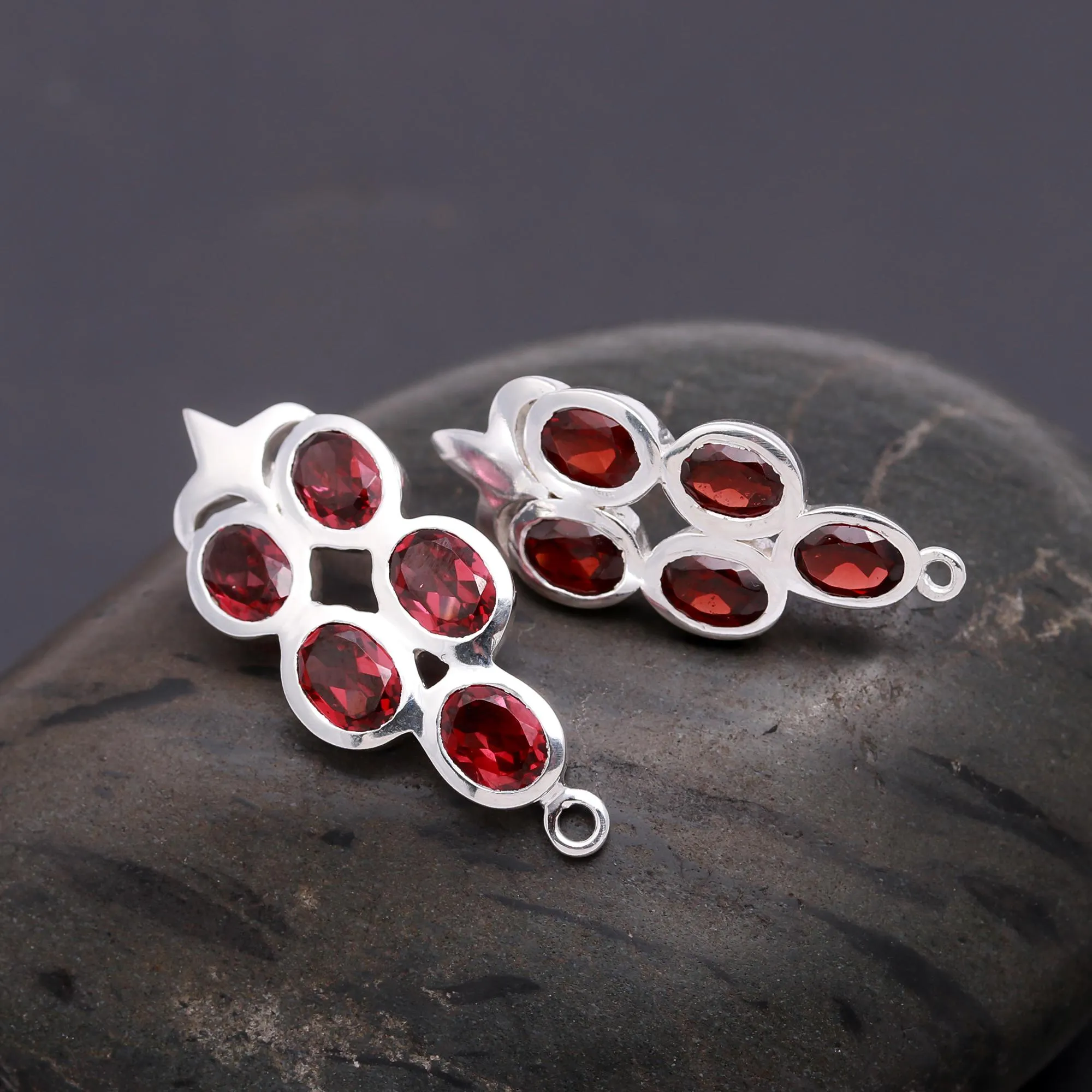 925 Silver Multi Garnet Cluster Earrings