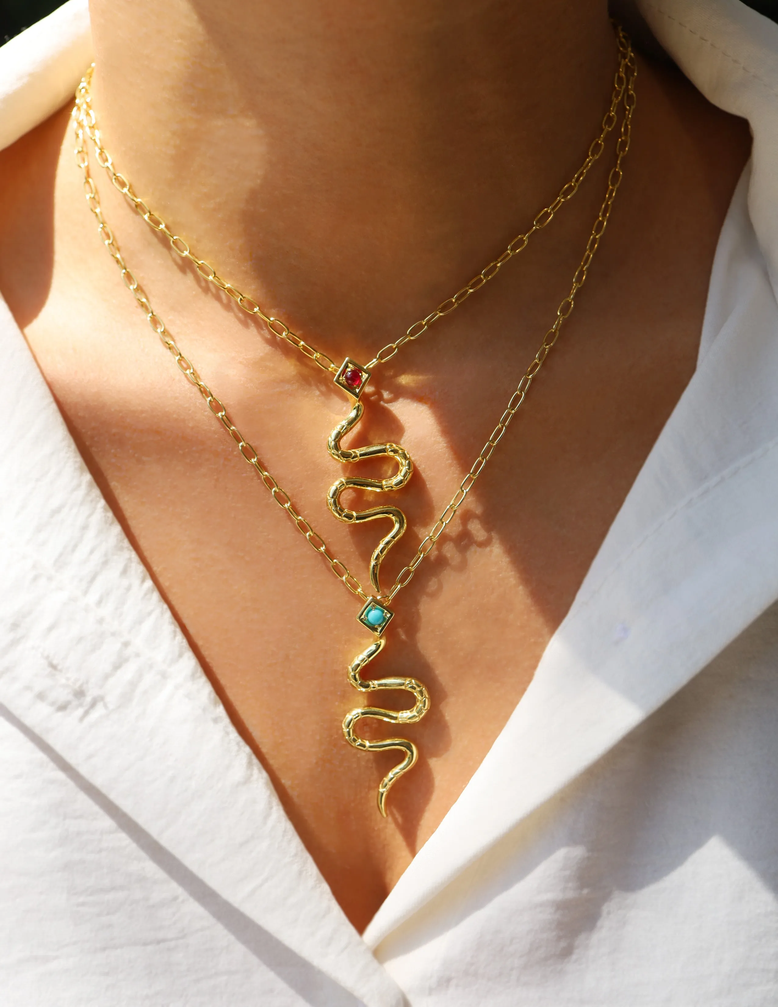 925 Silver Serpentine Necklace with Ruby