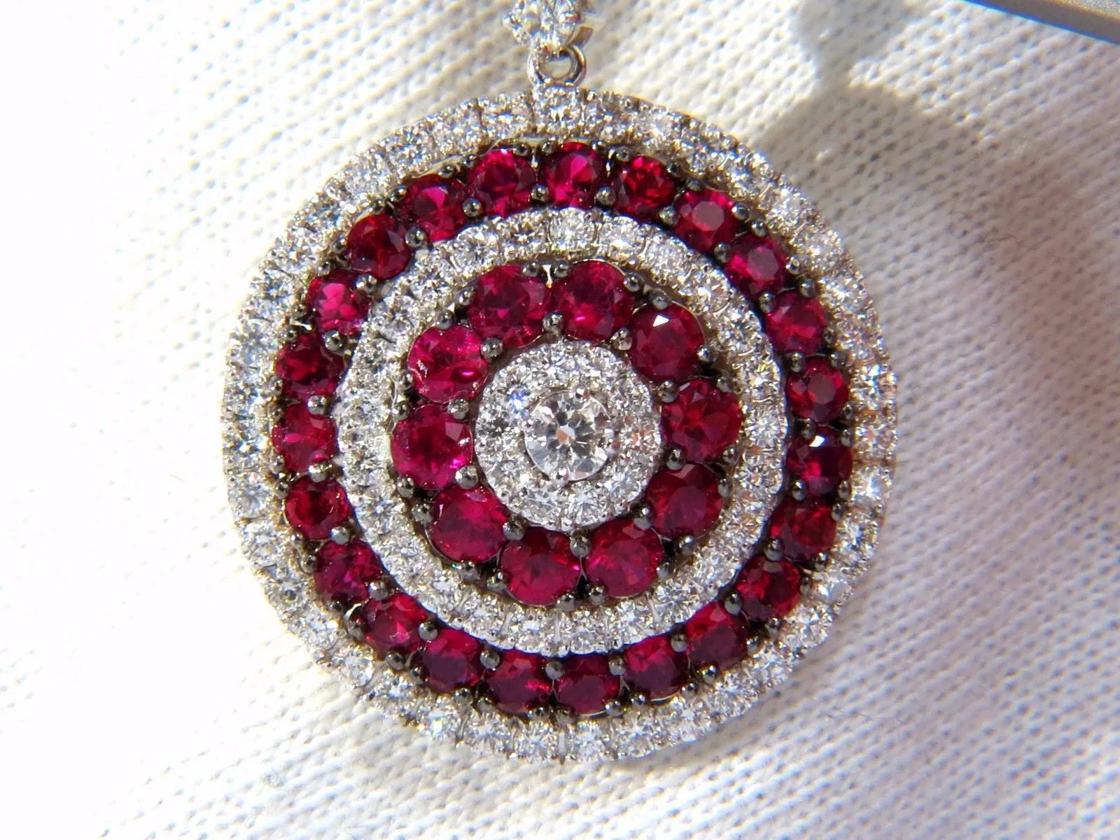 9.74ct NATURAL RED RUBY DIAMOND DANGLING EARRINGS 18KT ROULETTE BULLS EYE