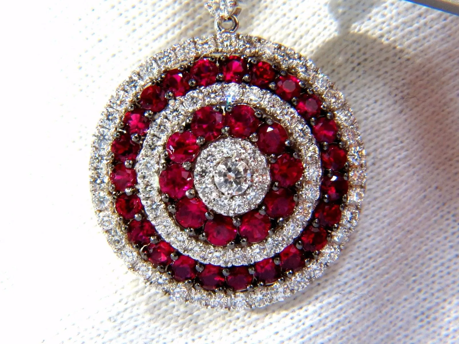 9.74ct NATURAL RED RUBY DIAMOND DANGLING EARRINGS 18KT ROULETTE BULLS EYE