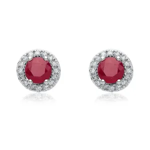 9ct White Gold Diamond & Ruby Halo Stud Earrings