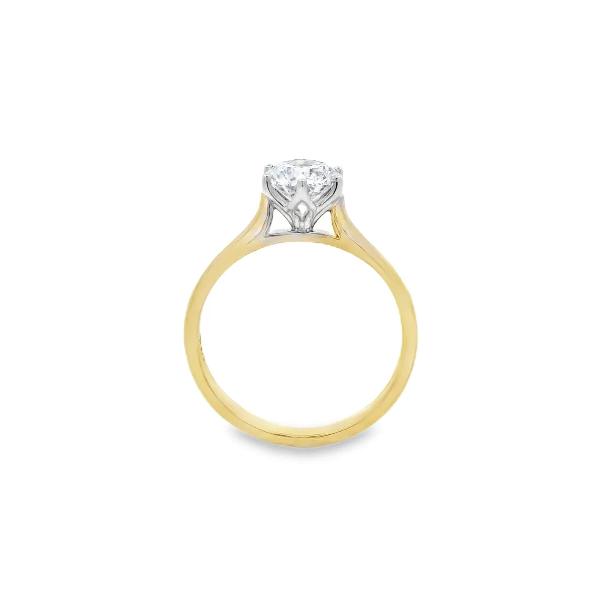 9ct Yellow and White Gold Round Brilliant Lab Grown Diamond Solitaire Ring 1.03ct TDW