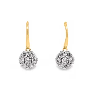 9ct Yellow Gold Cluster Set Natural Diamond Hook Earrings 1.41ct TDW