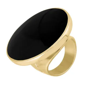 9ct Yellow Gold Whitby Jet Queen's Jubilee Hallmark Large Round Ring D